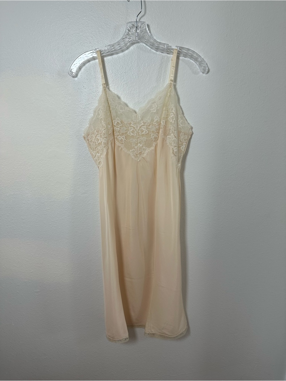 Vintage Elegant Cream Lace Trim Slip Midi Dress Spaghetti Straps Size M - Picture 8 of 14